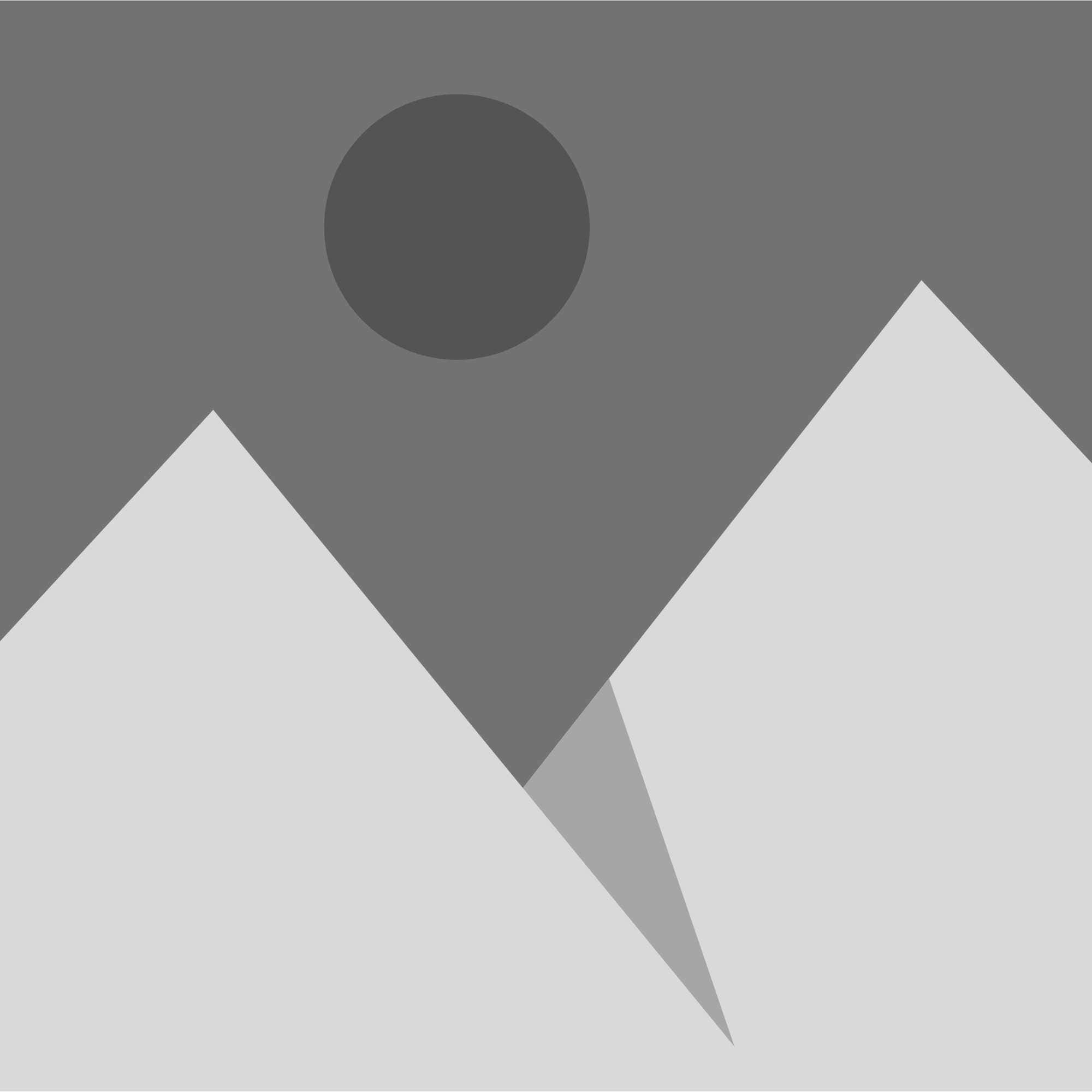 A gray circle hovers above two white mountain shapes with a gray sky in the background.