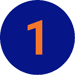 A bold orange number 1 is centered inside a solid dark blue circle on a light gray background.