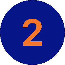 A large orange number 2 is centered inside a solid dark blue circle on a light gray background.