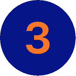 A large orange number 3 is centered inside a solid dark blue circle on a light gray background.